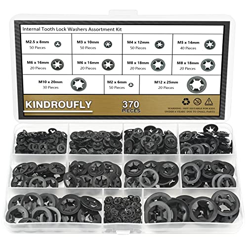 370 Pieces Internal Tooth Star Lock Washers, Kindroufly 9 Sizes Quick Speed Locking Washers, Push on Retaining Clips Assortment Kit (M2, M2.5, M3, M4, M5, M6, M8, M10, M12) - size: M2, M2.5, M3, M4, M5, M6, M8, M10, M12