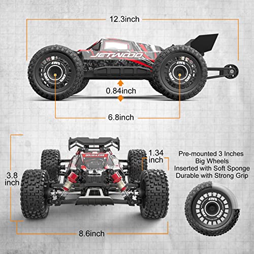 Jetwood 1:16 Fast RC Car, Brushless 42MPH Remote Control Car for Adults - High Speed 4WD RTR RC Truck with 2 LiPo Batteries & DIY Body, JC16EP Red