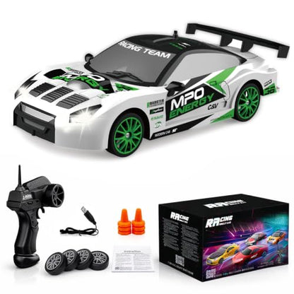 RC Drift Car Remote Control Car 2.4GHz 1:24 Scale 4WD 15KM/H High Speed Model Vehicle LED Lights Drifting Tire Racing Sport Toy for Adult Boys Girls Kids Gift 2Pcs Rechargeable Batterie - color: White