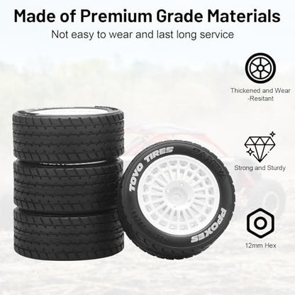 12mm Hex RC Car Tires and Wheels, daitoku 1/14 RC On-Road Drift Racing Tires for Tamiya M08/05/06 MF-01X - Style C (White) - style: Style C