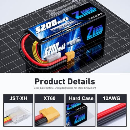 Zeee 4S Lipo Battery 5200mAh 14.8V 120C with XT60 Plug (2 Pack) | Hard Case RC Battery for RC Car Truck Vehicles RC Buggy Truggy 1/10 Scale Racing Hobby Models