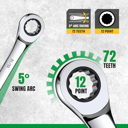 SK Ratchet Wrenches Set, SAE 1/4" to 1", Metric 8 to 24mm, 30-Piece | Ratcheting Wrench Set, Combination Wrench Set, 72-Tooth, Premium CR-V Steel, Chrome Plating Surface, Roll-Up Pouch - size: 30-Piece, SAE 1/4" to 1", Metric 8 to 24mm