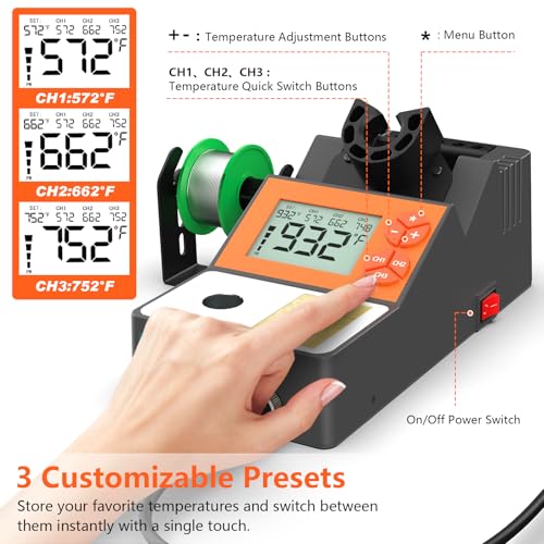 Soldering Station, 140W Digital Display Soldering Iron Station Kit with 2 Helping Hands, 356°F-932°F, Auto Sleep, °C/°F Conversion, Solder Wire, 5 Tips, Solder Sucker, Tweezers, Tip Cleaner, Gray - color: Gray