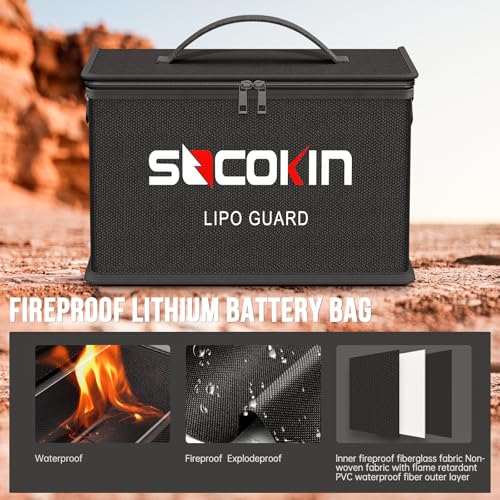 Lipo Battery Safe Bag Large Capacity Adjustable Lipo Bag Large Lipo Case Fireproof Explosionproof Bags for lipo batteries Storage(10.6 * 6.7 * 6.7 in)