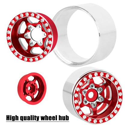 RC 1.0 Beadlock Truck Tires for 1/18 1/24 Trx4m SCX24 RC Crawler,RC Wheels Tires.Aluminum 1.0‘’ Beadlock Wheel Rim&1.0in Tires Tyres.Red(4PCS) - color: Bb-red