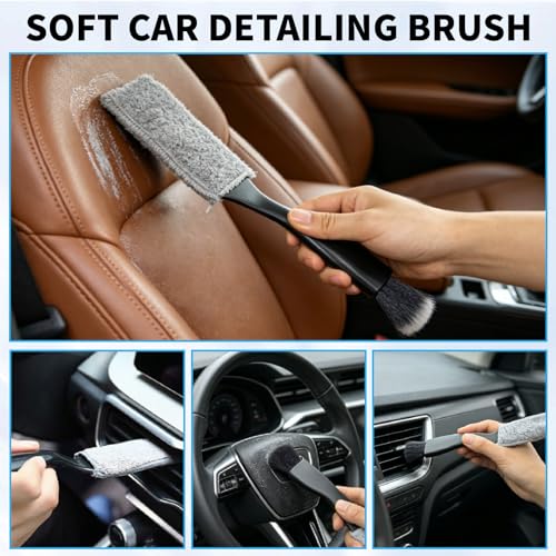 5 PCS Car Detailing Brush Set-Car Interior & Exterior Soft Boars Bristle Cleaning Brushes,Dusting Cleaning Supplies for Auto Detailing, Dashboard, Vents, Wheels,Tires,Leather Seat