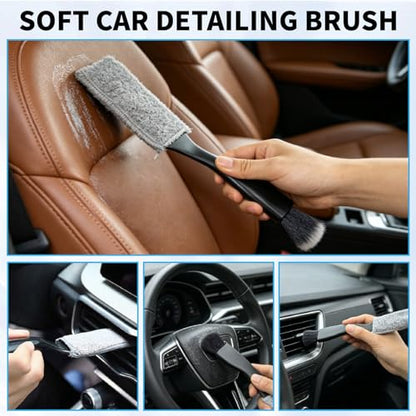 5 PCS Car Detailing Brush Set-Car Interior & Exterior Soft Boars Bristle Cleaning Brushes,Dusting Cleaning Supplies for Auto Detailing, Dashboard, Vents, Wheels,Tires,Leather Seat