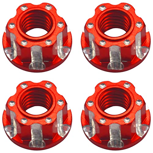4Pcs Hexagonal Nuts, M4 Aluminum Alloy RC Wheel Hex Nuts Compatible with HSP Sakura D3 D4 1/10 RC Car (Red) - color: Red