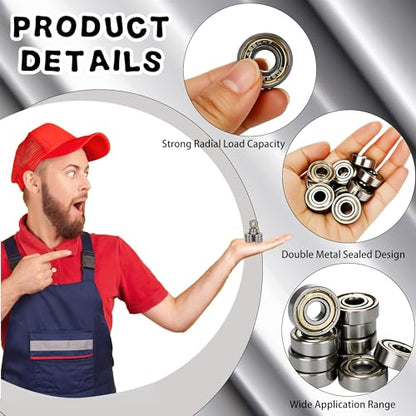 120 Pcs Ball Bearings 608 ZZ Double Metal Sealed Deep Groove Bearings Small Ball Bearings for Furniture Wheel Skateboards Inline Skates 3D Printer