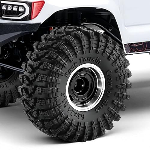 1.0" Beadlock Aluminum Wheels and 64mm Soft Rubber Tires | for SCX24, TRX4M, Ascent 18, FCX24, 1/18 1/24 RC Crawler, 7mm Hex, 0mm Offset, with Foam Inserts, (Black 356) - color: Black 356