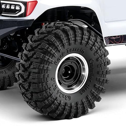 1.0" Beadlock Aluminum Wheels and 64mm Soft Rubber Tires | for SCX24, TRX4M, Ascent 18, FCX24, 1/18 1/24 RC Crawler, 7mm Hex, 0mm Offset, with Foam Inserts, (Black 356) - color: Black 356