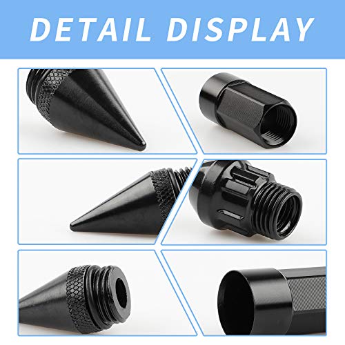 20Pcs Anti Theft Spikes Extended Tuner Wheel/Rims Lug Nut M12X1.5+Socket (Black) - color: Black
