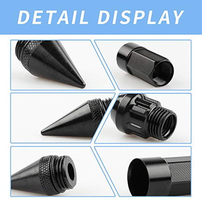 20Pcs Anti Theft Spikes Extended Tuner Wheel/Rims Lug Nut M12X1.5+Socket (Black) - color: Black