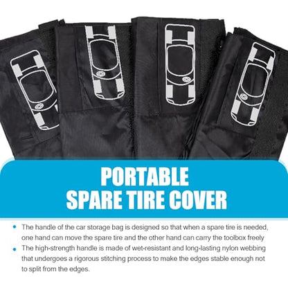 Spare Tire Cover, 26" Sunproof and Anti-Aging Protector for All Seasons, Full Coverage Portable Foldable Tire Storage Accessory with Carrying Handle and Tool Bag, for Most Cars (Black #S)