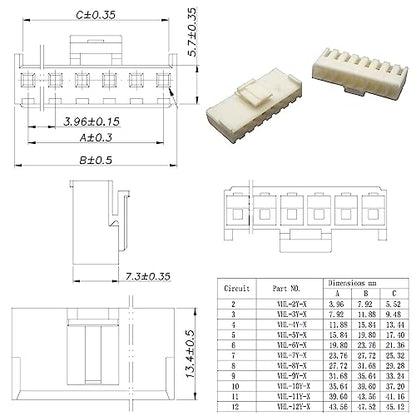 JST Connector Kit 3.96mm Pitch JST-VH 3.96 Female Connector with Premium 20AWG Pre-Crimped Cables,VH 3.96mm Connector 2/3/4/5/6/7/8/9/10 Pin Female Housing (VH-MM-Kit) - size: JST-3.96MM-VH