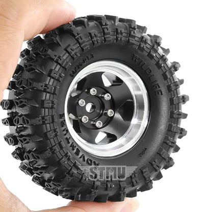 STMU 1.3'' Beadlock Wheel Tires for 1/18 1/24 TRX4M SCX24 FCX18 FCX24 RC Crawler Car (Black) - color: Black