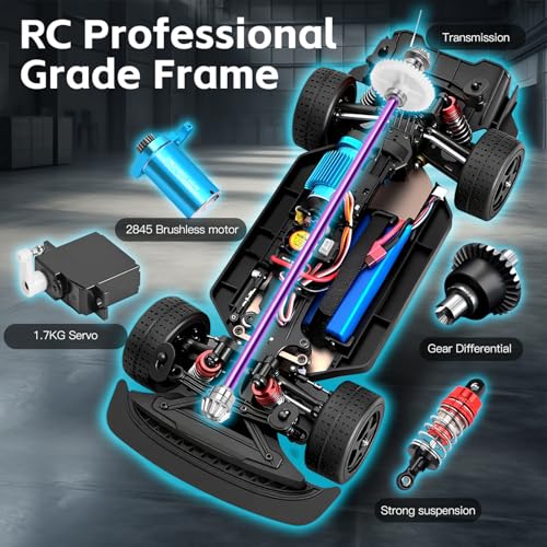1:12 Scale Brushless RC Drift Car, 60 KPH High Speed Remote Control Cars with LED Lights, 2.4GHz Four Wheel D Racing Car for Teens Adults (Red and Blue) - color: Red and Blue