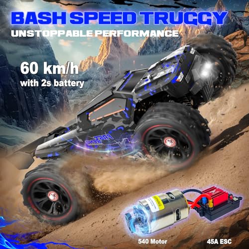 1:14 Scale RC Cars for Adults, 60KPH High Speed RC Truggy, 4X4 Off-Road Remote Control Truck, Waterproof Electric Car with 2S Battery, All Terrain RC Vehicle for Snow, Sand, Beach & Rocky Surfaces