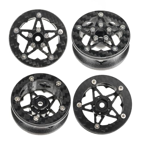 1.6" (40.6mm) Super Wheels, Carbon fibre Beadlock Wheel fit for SCX24 TRX4M FCX24 FCX24M CR18P 1/24 1/18 RC Crawlers Upgrade, Style C, Standard - color: Black, size: Style C