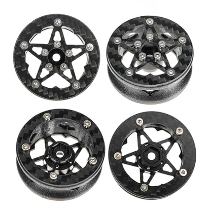 1.6" (40.6mm) Super Wheels, Carbon fibre Beadlock Wheel fit for SCX24 TRX4M FCX24 FCX24M CR18P 1/24 1/18 RC Crawlers Upgrade, Style C, Standard - color: Black, size: Style C