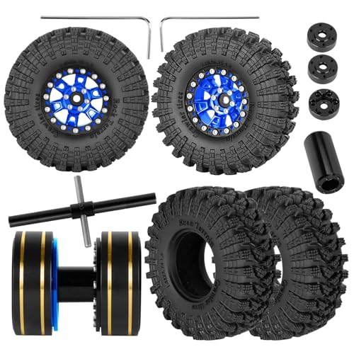 RC 1.3" Beadlock Tires Wheels for 1/18 1/24 Trx4m SCX24 FCX24 Ascent-18 RC Crawler Car,4pcs 1.3 Inch Wheel Rim Soft Rubber Tires,Navy Blue - color: Navy Blue-(1.3" Beadlock Tires）