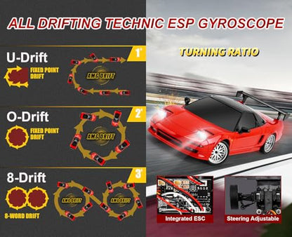 WPLDEWAN LDRC Drift Car RWD 1/18 Scale RC Drift Car with Gyro | Racing Remote Control Car for Adult Hobby Drifting Toy Full Proportional ESP Gyroscope Metal Drive Shaft LD1803