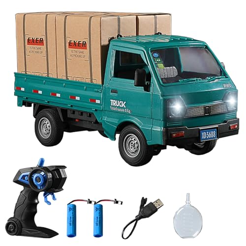 1:16 Scale RC Crawler Kei Truck, RC Transport Pickup Truck with Light Spray - 2.4Ghz Remote Control Car Toys for Teen & Adults - Rear Compartment Transport Goods - color: Green, size: 2 battery