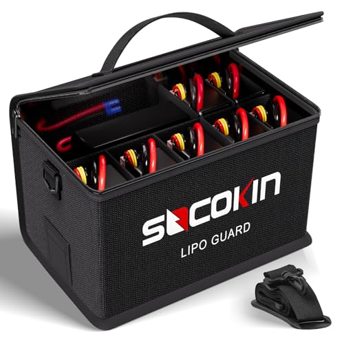 Lipo Battery Safe Bag Large Capacity Adjustable Lipo Bag Large Lipo Case Fireproof Explosionproof Bags for lipo batteries Storage(10.6 * 6.7 * 6.7 in)