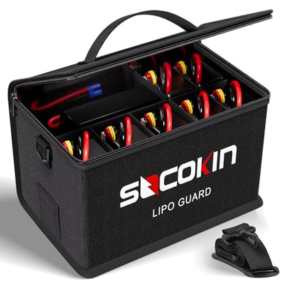 Lipo Battery Safe Bag Large Capacity Adjustable Lipo Bag Large Lipo Case Fireproof Explosionproof Bags for lipo batteries Storage(10.6 * 6.7 * 6.7 in)