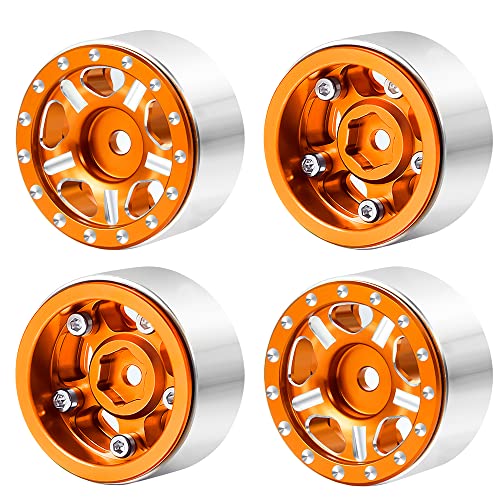 RC-Hub 4Pcs Aluminum Alloy 1.0" Micro Beadlock Wheels for 1/24 Axial SCX24 90081 AXI00001 AXI00002 RC Crawler Car (Orange) - color: Orange