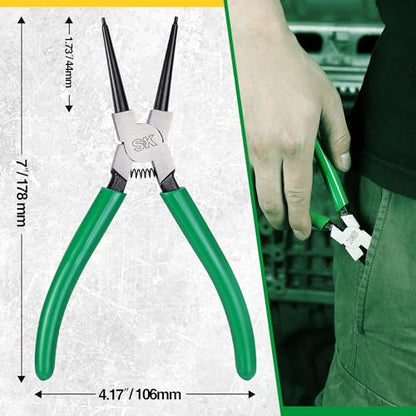 SK 7-Inch Snap Ring Pliers, Internal Circlip Pliers with Straight Jaw | Tip Diameter 0.07'', Premium CR-V Steel, Polished & Black Finished Tip, Spring-Loaded, Anti-Slip Grip - style: Internal Straight