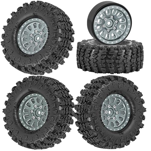 Rc 1.3 Beadlock Wheel Tires/Wheel Rims for 1/24 1/18 SCX24 TRX4M RC Crawler Car,Aluminum 1.3 Beadlock Wheels and Tires,Rc Tires with Foam Inserts,Titanium(4PCS) - color: Titanium - (Rc Wheels Tires)