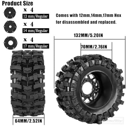 1/10 Scale RC Truck Tires,Wheels and Tires w/12MM/14MM Hex for Rustler Stampede Hoss,Arrm a Granite Vorteks Big Rock 3S,1/10 Off Road Tires Rubber Truck Tyres w/Foam Insert,Carbon Surface - color: Carbon Surface(4pcs)
