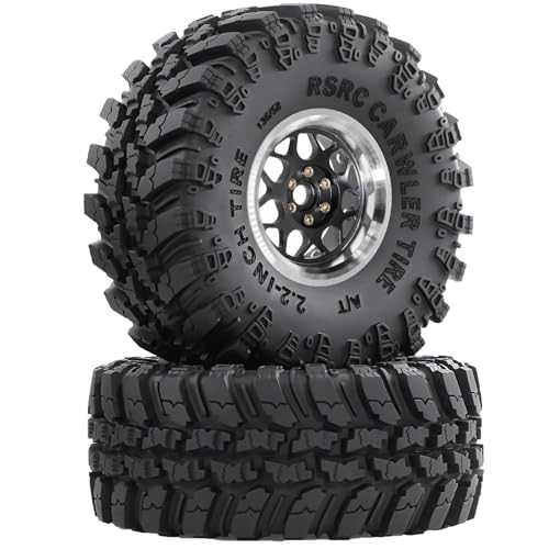 STMU 2.2'' RC Rubber Crawler Rock Tires OD 136mm/5.3'' with Foam Insert for 1/8 1/10 RC Crawler Car SCX10 TRX4 TRX6 GEN7/8 2.2'' Beadlock Rims (Black)