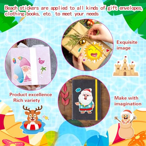 Summer Stickers, July Christmas Make a Face Sticker, Make Your Own Sticker | 24 Sheets Chirstmas Santa Claus Hawaiian Tropical Style Stickers for July Party Games Decorations Supplies - style: July Christmas