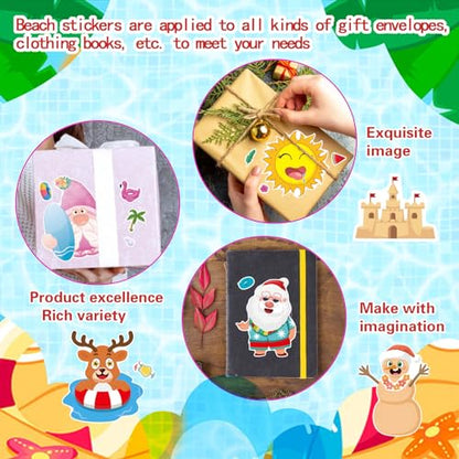 Summer Stickers, July Christmas Make a Face Sticker, Make Your Own Sticker | 24 Sheets Chirstmas Santa Claus Hawaiian Tropical Style Stickers for July Party Games Decorations Supplies - style: July Christmas