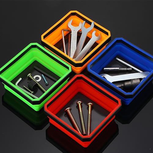 Barydat 10 Pcs Magnetic Tool Tray Collapsible Foldable Parts Trays Set Magnetic Screw Tray Magnetic Parts Bowl Square Silicone Magnetic Tool for Bolts Nuts Washers Pins Screw Parts (Classic Color) - color: Classic Color