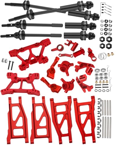 RC Upgrades Part for 1/10 Slash Stampede 4x4 (VXL),Alloy Front Rear Suspension Arm,Driveshaft,Caster Block,Steering Blocks,Rear Stub Axle Carriers,Shock Tower Set,Hex Hub Adapters,Red - color: Red(with Cvd)