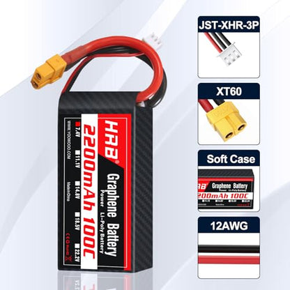 HRB 2PCS 2S 2200mAh Lipo Battery 100C 7.4V XT60 Compatible with RC Plane