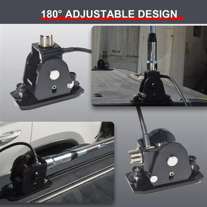 Roof Rack Foldable Antenna Mount Kit – Compatible with Crossbars & Platforms with 5 Meters RG58 Cable, 180°Adjustable Bracket for Antennas, Flags, LED Lights | Easy-Install Channel Mount System