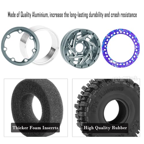 1.3 Dually Beadlock Wheels Tires for RC Crawler Car 1/18 TRX4M Ascent-18,1/24 SCX24 FCX24,RC Off Road Buggy Rally Truck Wheel and Tires,Adjustable Offset Wheels,7mm Hex Rim,Titanium Purple - color: Titanium Purple - (4Pcs 1.3 Beadlock Tires)
