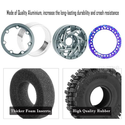 1.3 Dually Beadlock Wheels Tires for RC Crawler Car 1/18 TRX4M Ascent-18,1/24 SCX24 FCX24,RC Off Road Buggy Rally Truck Wheel and Tires,Adjustable Offset Wheels,7mm Hex Rim,Titanium Purple - color: Titanium Purple - (4Pcs 1.3 Beadlock Tires)