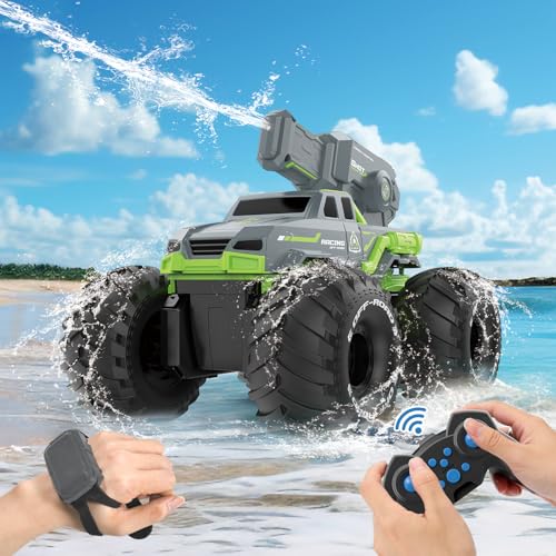 1:16 Amphibious Remote Control Car with Shooting Water Gun Gesture Sensing RC Car Boat Waterproof RC Tank Off-Road Stunt Car Toy Monster Truck for Outdoor Gift for Kids With 2 Replaceable Batteries - color: Green