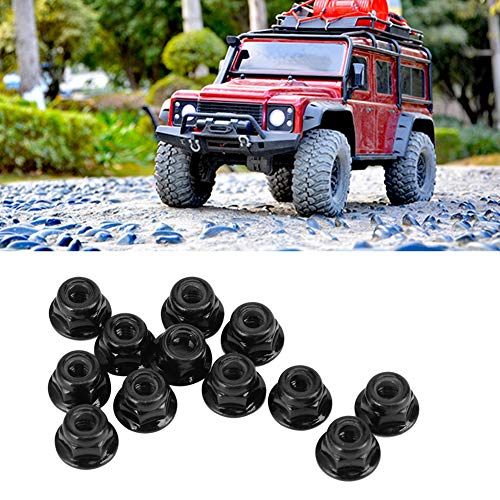 12PCS 4mm Nonslip Wheel Lock Nut Spare Parts Fit for Axial SCX10 1/10 RC Model Car Anti Slip Lock Nuts (Black)