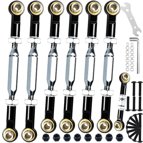 Stainless Steel Camber Links with Rod Ends Set for 1/10 Traxxas Slash,Black | Adjustable Turnbuckles with Spacers & Wrench for Rustler 4X4/2WD, Stampede 4X4, Hoss 4X4, Bandit/VXL RC Car Hops Up Parts - color: Black