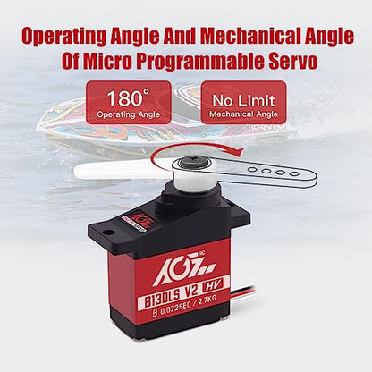 AGFRC B13DLS V2 0.072s Titanium Gear Sub-Micro RC Servo | 8.4V HV, 2.7kg Torque, Dual Ball Bearings, Programmable, 180° Angle, for 1/14-1/24 RC Cars, Crawlers & Planes