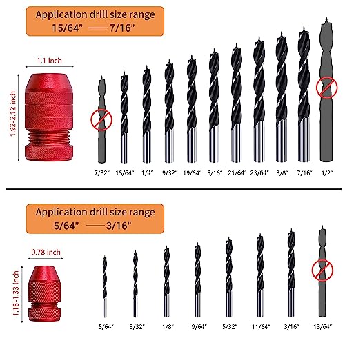 RUITOOL Drill Bit Stop Collar Set, Adjustable Drill Bit Depth Stop, 2 Pcs | Aluminum alloy, protective inner liners, adjustable for 5/64"-3/16" and 15/64"-7/16" bits, depth control for repeat drilling