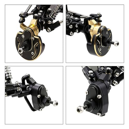 LCG 4WS Heavy Aluminum Front Rear Portal Axle Set+Brass Knuckles 50° 4 Wheel Steering for 1/10 RC Crawler Axial Capra 1.9 Chassis (Black) - color: Black