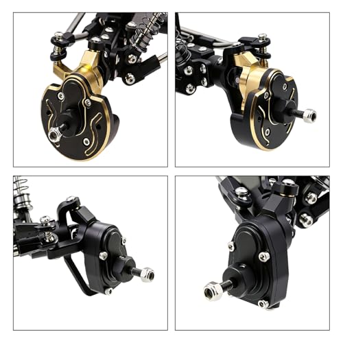 LCG 4WS Heavy Aluminum Front Rear Portal Axle Set+Brass Knuckles 50° 4 Wheel Steering for 1/10 RC Crawler Axial Capra 1.9 Chassis (Black) - color: Black