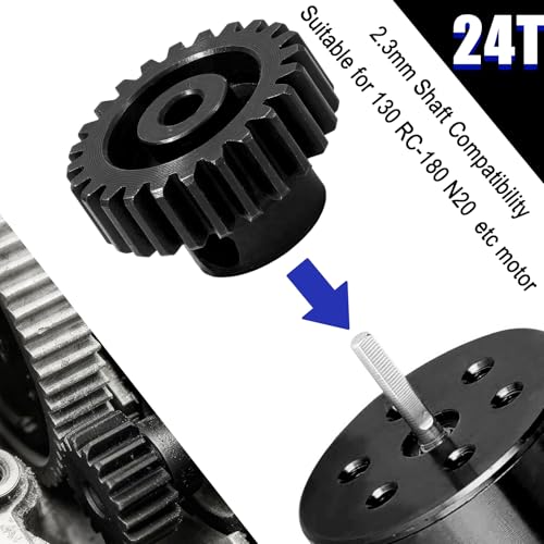 Hardened Steel 0.5M Pinion Gear 24T 2mm Shaft for RC Car/Helicopter Upgrade, Compatible with ARRMA 1/14 Typhoon 1/16 Mojave 1/18 Granite, Losi 1/12, 0.5Mod 13T-27T Gear for Brushed Brush-Less Motors - size: 24T